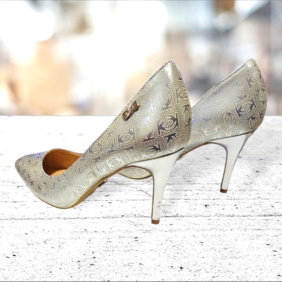 BEBE SAYDEE Women's High Heel Pumps w Logo Print Silver 9 - Picture 4 of 11